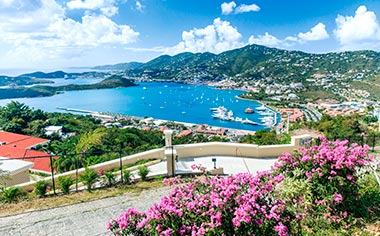 A view over the Caribbean island of St Thomas in the US Virgin Islands